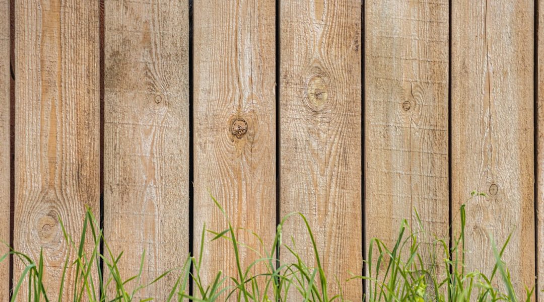 Close-up of a wooden fence with grass in the foreground