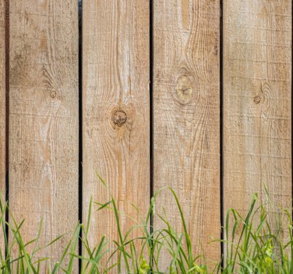 Close-up of a wooden fence with grass in the foreground